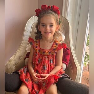 Handmade Embroidered Red Sleeveless Dress with matching bloomers